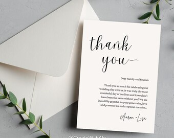 Danksagung Karte Hochzeit – Digital Download | Einfache druckbare Vorlage