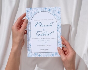 Blaue Blumenhochzeitseinladung – digitaler Download