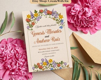 Elegante florale digitale Hochzeitseinladung - Sofort Download