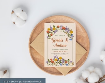 Floral Save the Date Vorlage - Bearbeitbarer Hochzeit Digitaler Download | Druckbare Einladung