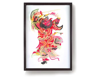 Arte de marionetas de sombras exterminadoras de demonios, escultura mural de figura mitológica, arte folclórico asiático enmarcado para protección del hogar