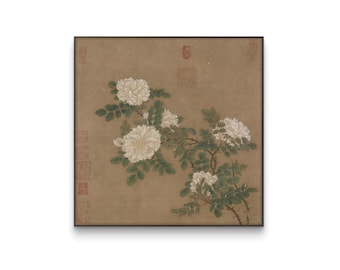 Arte de la Rosa Blanca de la Dinastía Song, Impresión Botánica de Ma Yuan, Pintura Floral Vintage Cuadrada, Reproducción del Museo del Palacio Chino, Descarga Digital