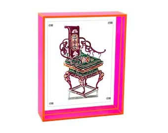 Marionetas de sombras con marco rojo fluorescente: silla clásica china en acrílico, decoración de escritorio vintage de vanguardia.