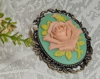 Rose Brooch 40x30 Resin Cameo Brooch Birthday. Anniversary, Mothers Day Gift, Grand Mother, Bridal Jewelry, Gift for HER