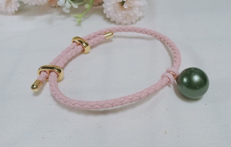 14mm Black South Sea SHELL Pearl Bracelet , Dangle Charm Bracelet, Friendship Bracelet, Birthday Gift Idea image 7