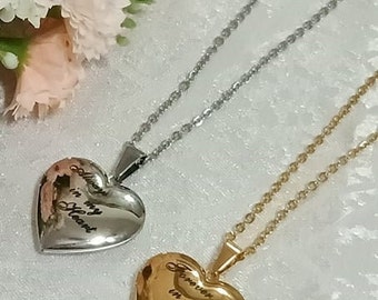 Heart Locket Necklace, Goldplated Stainless steel  Memory Locket Necklace, Remembrance Jewelry Valentines Gift Birthday Gift