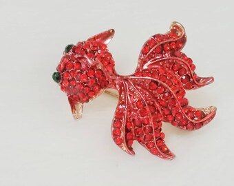 ABUNDANCE Goldfish Brooch Rhinestone in Red, Brandnew Auspicious Gift for  Her  Christmas Anniversary Birthday Gift