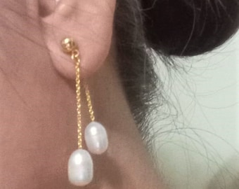 Philippines Freshwater WHITE Pearl Drop Earrings , Birthday Mothers Day Gift Idea , Bridal Jewelry