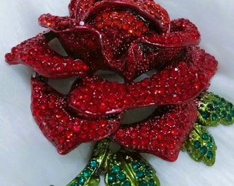 Big ROSE  Flower Rhinestone Pin Brooch  Brandnew Fall Trend 2022  Gift for  Her  Christmas Anniversary Birthday Gift