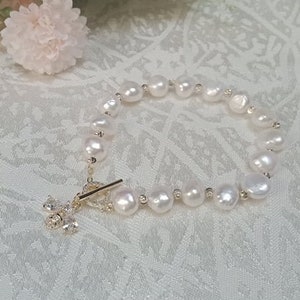 Busy Bee Freshwater Baroque White Pearl Toggle Bracelet , Dangle Charm Bracelet, Birthday Gift Idea image 5