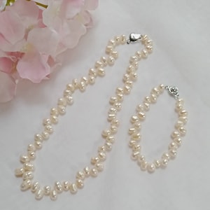 Pearlcore  Necklace Bracelet Set ,Genuine Baroque Freshwater Rice pearls, Classic Jewelry, Mothers Day Gift, Gift for HER