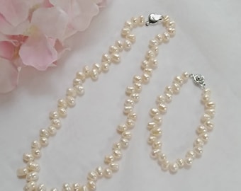 Pearlcore  Necklace Bracelet Set ,Genuine Baroque Freshwater Rice pearls, Classic Jewelry, Mothers Day Gift, Gift for HER