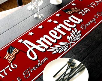 America 250 Anniversary Table Runner | Crimson /  White 250th Anniversary