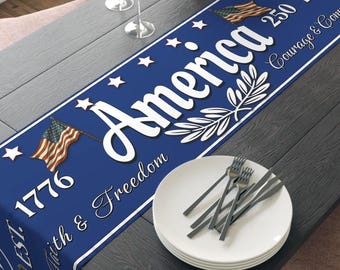 America 250 Anniversary Table Runner | Blue/White 250th Anniversary