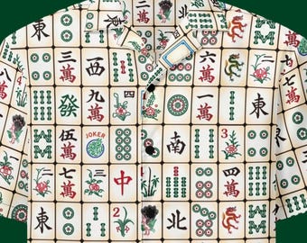 Mahjong Tile Hawaiian Shirt | Button Up Shirt | Mahjong Lover Gift | Game Night Shirt | Small Chinese Tile Pattern Shirt
