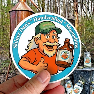 Moonshine Stickers | Shiner Dan&#39;s Handcrafted Moonshine Fun Beverage Decals, Bar Decor, Party Favors, Gift Ideas, Collectibles