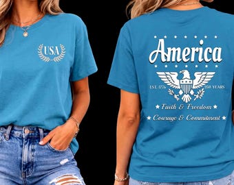 USA  T-Shirt | Patriotic Graphic Tee, Fourth of July, 250th Anniversary Eagle, Bella Canvas