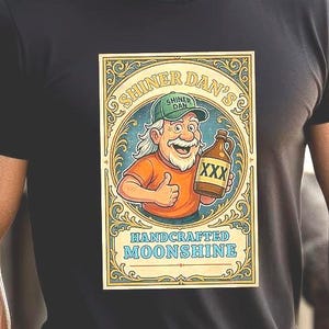 Moonshine T-Shirt, Shiner Dan, Handcrafted Moonshine, Gildan · 64000 Unisex Tee, Gift for Shine Lovers, moonshine Enthusiast, festival shirt