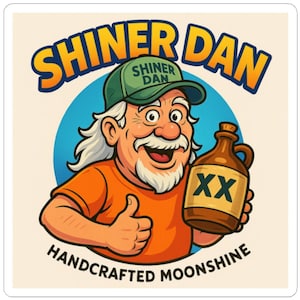 Whimsical Moonshine Stickers for MOONSHINE Lovers, Laptop Décor, Gift for Bar Enthusiasts, Retro Vibe Decor, Shiner Dan
