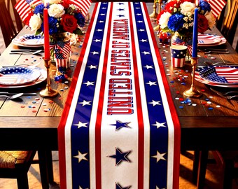 USA, Table Runner | Bright White or Antique White, Two lengths: 16"×72" or 16"×90", Matching Banner 12"X 18" or Flag 24.5"X 32"
