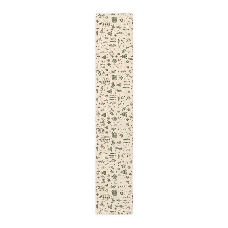 Christmas Doodle Art Table Runner | Cotton-poly Blend, 72" 90 ...