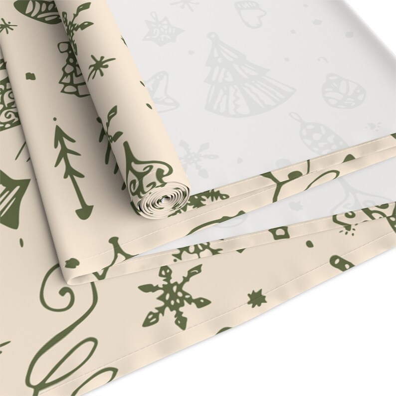 Christmas Doodle Art Table Runner | Cotton-poly Blend, 72" 90 ...