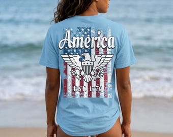 America  T-Shirt | Patriotic Graphic Tee, Fourth of July, Eagle, Bella Canvas
