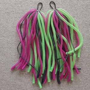 Pink Neon Green and Black chest-length Cybergoth Cyberlocks Cyberlox Falls Pair On Hair Ties 16 mm & 8 mm Diameter Tube Rave Hair Extensions