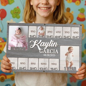 Personalisierter Baby Fotorahmen für das erste Jahr: Neugeborene bis 12 Monate