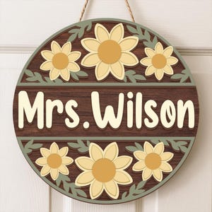 Custom Teacher Classroom Door Sign: 3D Floral Welcome Hanger