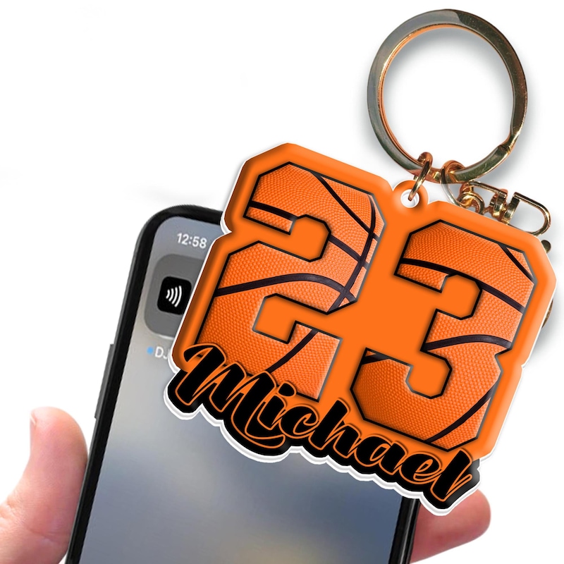 🏀Free Personalization🏀 Custom Sport Name  NFC Keychains, Basketball NFC Keychain, Basketball Personalized Keychain Name Number Name Text Tag, NFC Keychain