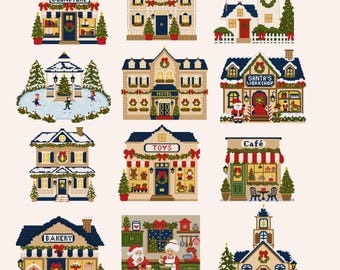 Growing Christmas Village Bundle Needlepoint & Cross Stitch Pattern PDF | 12 Patterns and Growing