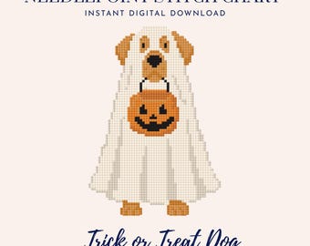 Trick or Treat Dog Needlepoint & Cross Stitch  Pattern PDF | Halloween Pattern