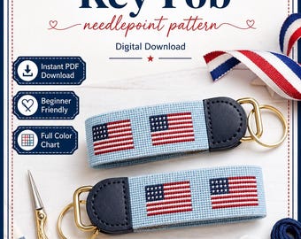 Naaldpatroon sleutelhanger Amerikaanse vlag | Digitale pdf-download | Patriottisch borduurontwerp