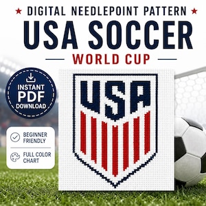 USA Soccer Logo Digital Needlepoint Pattern | World Cup Needlepoint | INSTANT DOWNLOAD