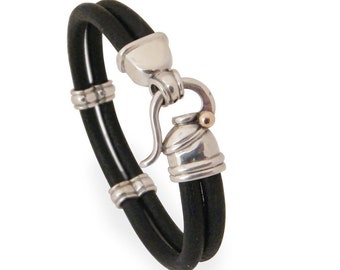 Weihnachten Geschenkidee für Freund, braunes und schwarzes Leder & Silber Armband, 5mm Leder mit silbernen Sterling Design Verschlüssen