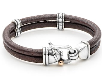 Geschenke für Ihn, ein bester Freund Geschenk, braunes Leder Silber Armband