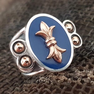 Unique Ring Men, gold men ring, Large Silver Ring, Signet Ring gold and silver