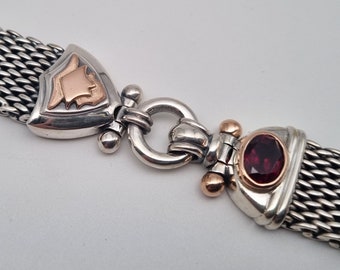 Idea de regalo para mujer, pulsera granate-pulsera trenzada de plata y oro rosa-única