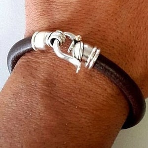 Black leather and silver bracelet, leather strap bracelet with real solid silver sterling clasps.