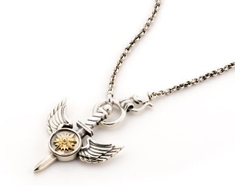 Wings Necklace silver chain, Statement Jewelry, Artisan Necklace, Angel Wings Necklace, Long Pendant Necklace