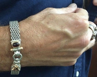 Unique Silver Bracelet, Artisan Jewelry, Men Silver Bracelet, Garnet Silver Bracelet, Unique Bracelet For Men, Artisan Bracelet, Handcrafted