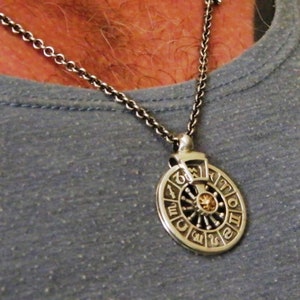 Zodiac Pendant Wheel of the Year Necklace with Gold Compass - Artisan Handmade