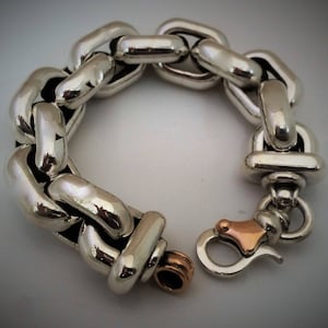 Chunky Silver Bracelet, Large 925 Silver Bracelet, Artisan Jewelry, Handcrafted Jewelry, Unique Statament Bracelet, Link Chain Bracelet