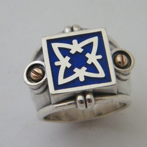 Ring enamel statement silver