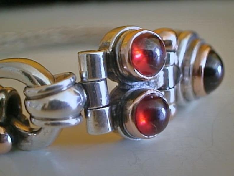 BRAIDED SILVER bracelet, Garnet red Gemstones image 4