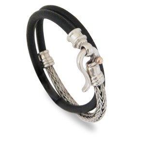 gifts for him, leather and SILVER braided BRACELET image 1