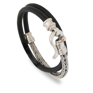 gifts for him, leather and SILVER braided  BRACELET
