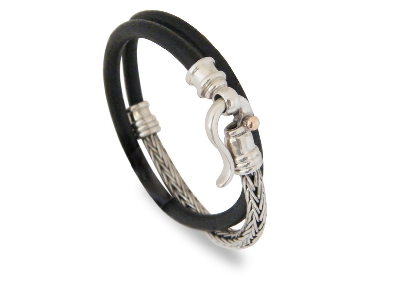 gifts for him, leather and SILVER braided BRACELET image 1