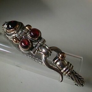 BRAIDED SILVER bracelet, Garnet red Gemstones image 3